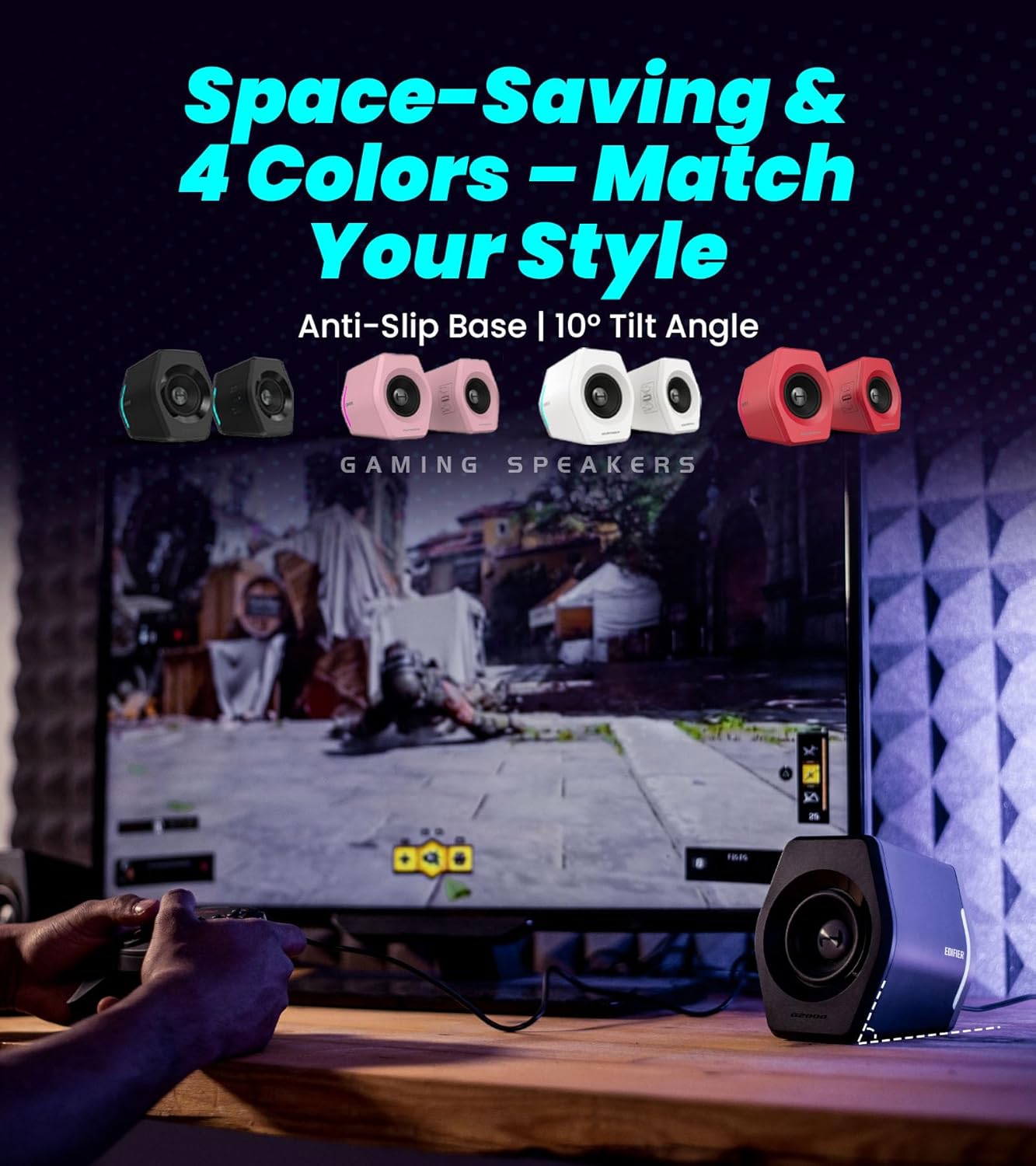 Edifier Hecate RGB Gaming Speakers, 32W Peak Power, Bluetooth 5.1, Game/Movie/Music Modes, 12 RGB Lighting Effects, Compact Design for PC/PS4/Desktop - Pink