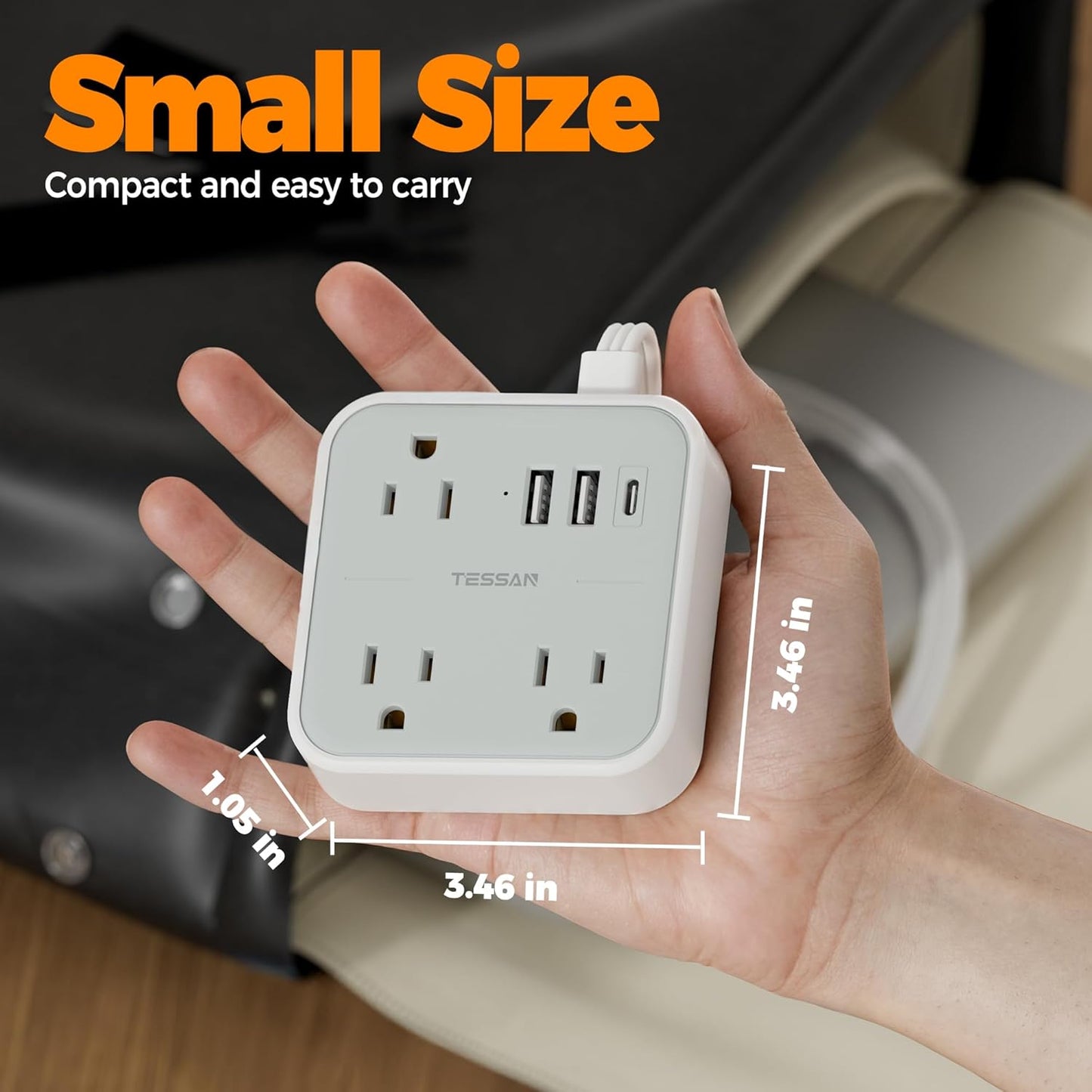 Short Extension Cord with Multiple Outlets 3 FT, TESSAN Small Flat Plug Power Strip with 3 USB (1 USB C) and Multi Outlets, Surge Protector Charging Station for Office, School, Dorm Room Essentials