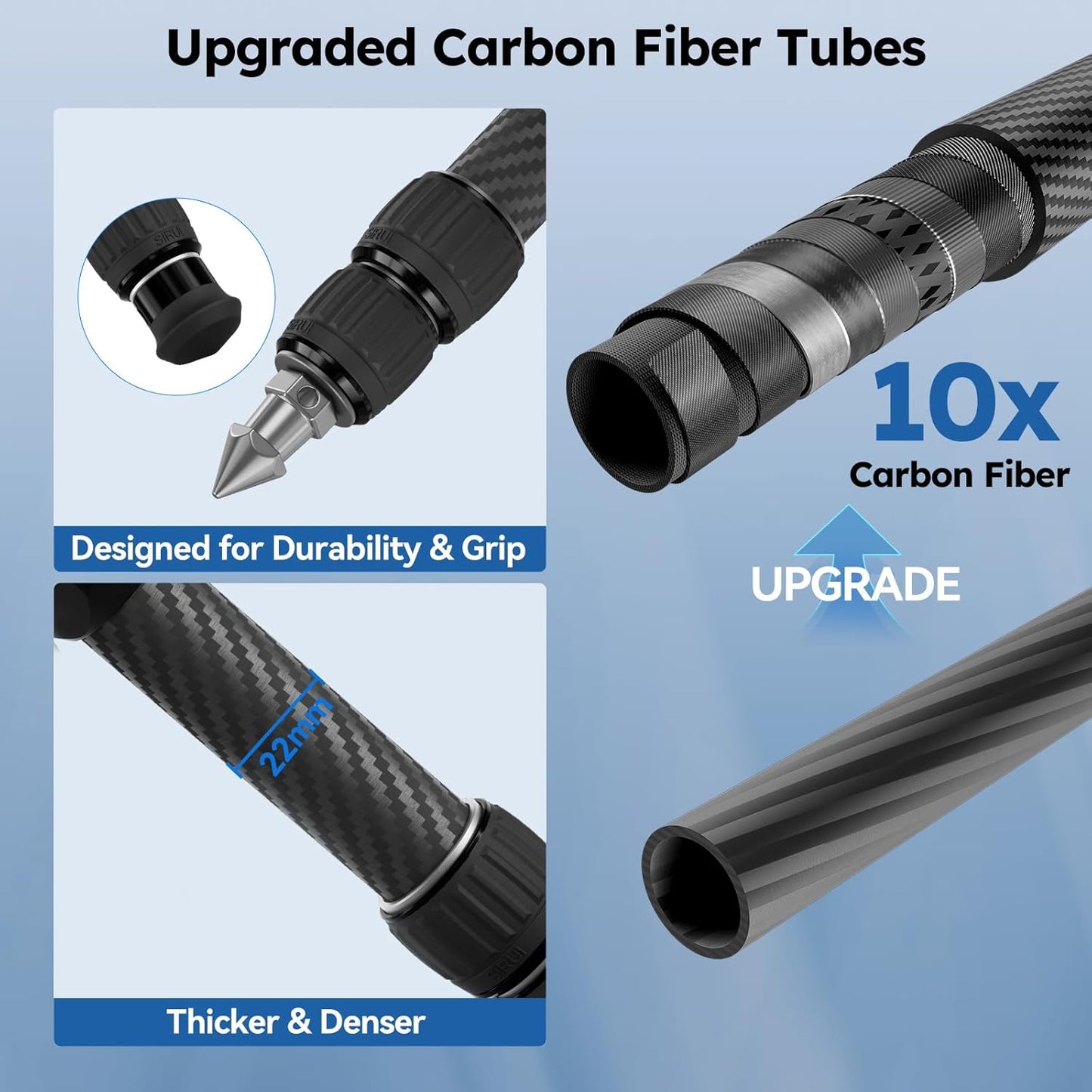 SIRUI Mini Carbon Fiber Tripod with Extendable Center Column, Max Height 26", Supports 33lbs - Ultra-Light 1.7lbs for Desk & Travel, New Anti-Corrosion Carbon Fiber(AM-223S+SL-100S)