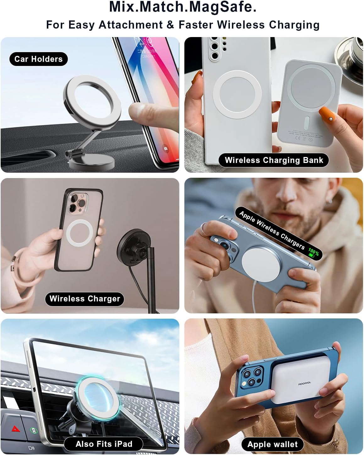 for Magsafe Magnet Sticker 2 Pack,Compatibile with MagSafe Accessories/Charger/Mount/Wallet/Case/Kindle for New iPhone 16/15/14/13/12/11, Pixel 9, Samsung Galaxy Z Fold/Z Flip/S and More