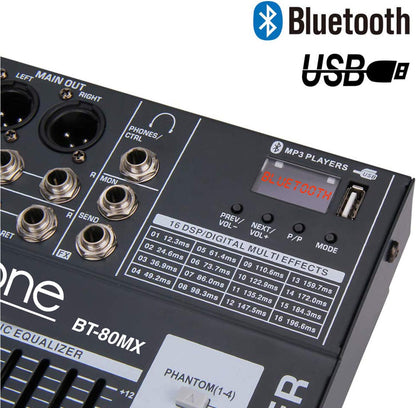Boytone Dj Mixers 8 Channel Audio Mixer Sound Board with Bluetooth, USB MP3 Port Player with 48V Phantom Power Sounds Mixer with 16 Bit FX Effect, BT-80MX