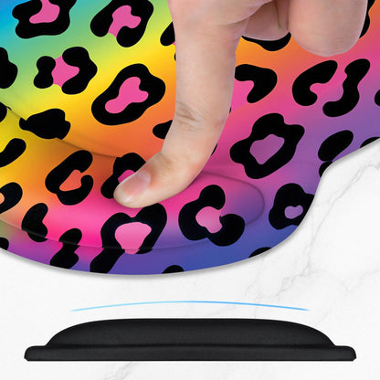 ITNRSIIET Ergonomic Mouse Pad with Comfort Gel Wrist Rest, Non-Slip PU Base, Smooth Textured Surface, Reduces Hand Fatigue & Wrist Pain, 8.7 x 7.2 Inch for Office Gaming Home, RainbowLeopard