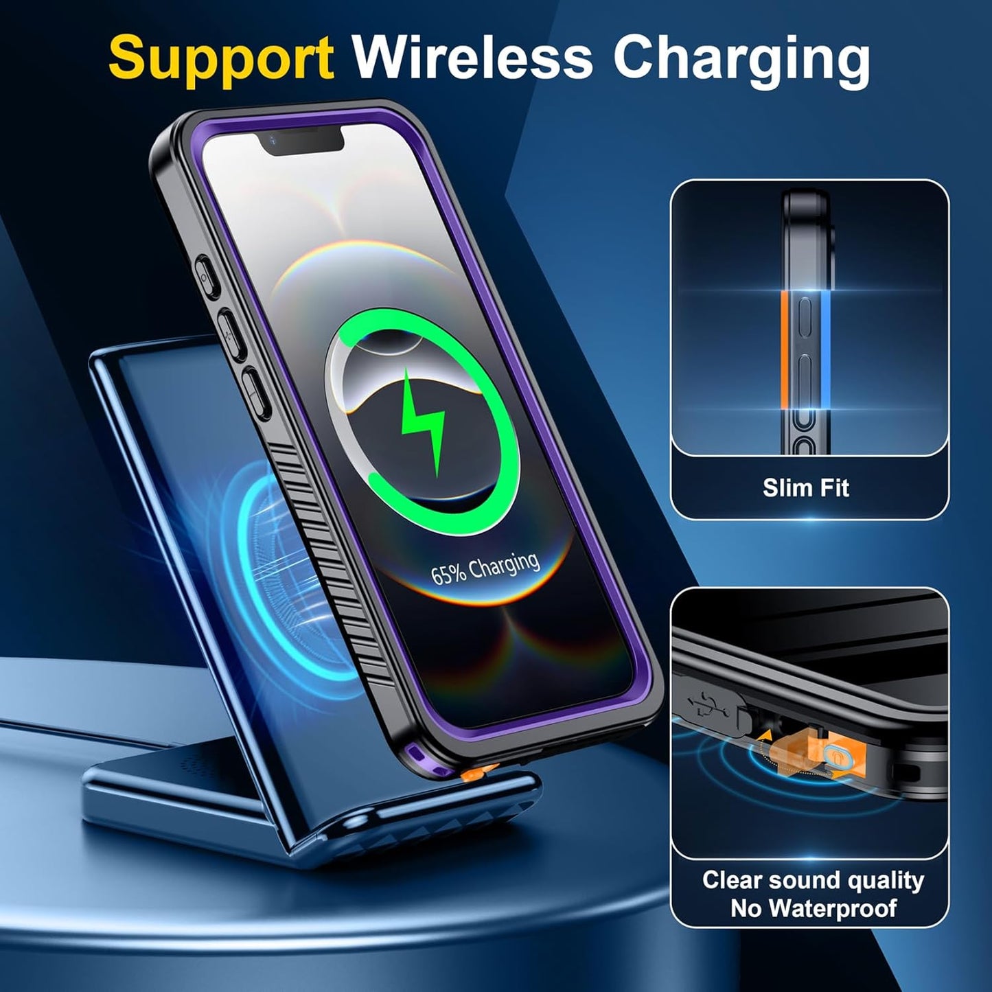 SPIDERCASE for iPhone 16e Case Waterproof,Built-in Screen & Camera Lens Protector[IP68 Underwater] [Military Grade Shockproof] Cell Phone Home Button Stickers, Purple/Clear