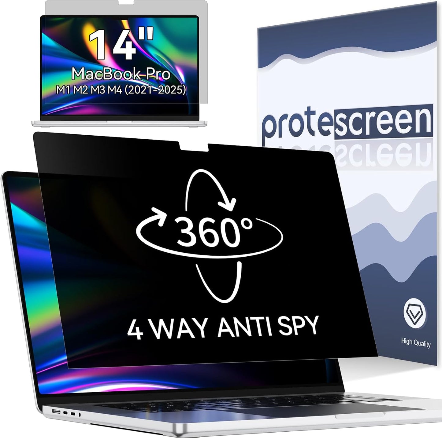 360° Privacy Screen for MacBook Pro 14 Inch (2021-2024, M1, M2, M3, M4), 4 Way Privacy Anti Glare Blue Light Filter Shield Film Anti Spy Laptop Protector for Mac 14.2In Computer