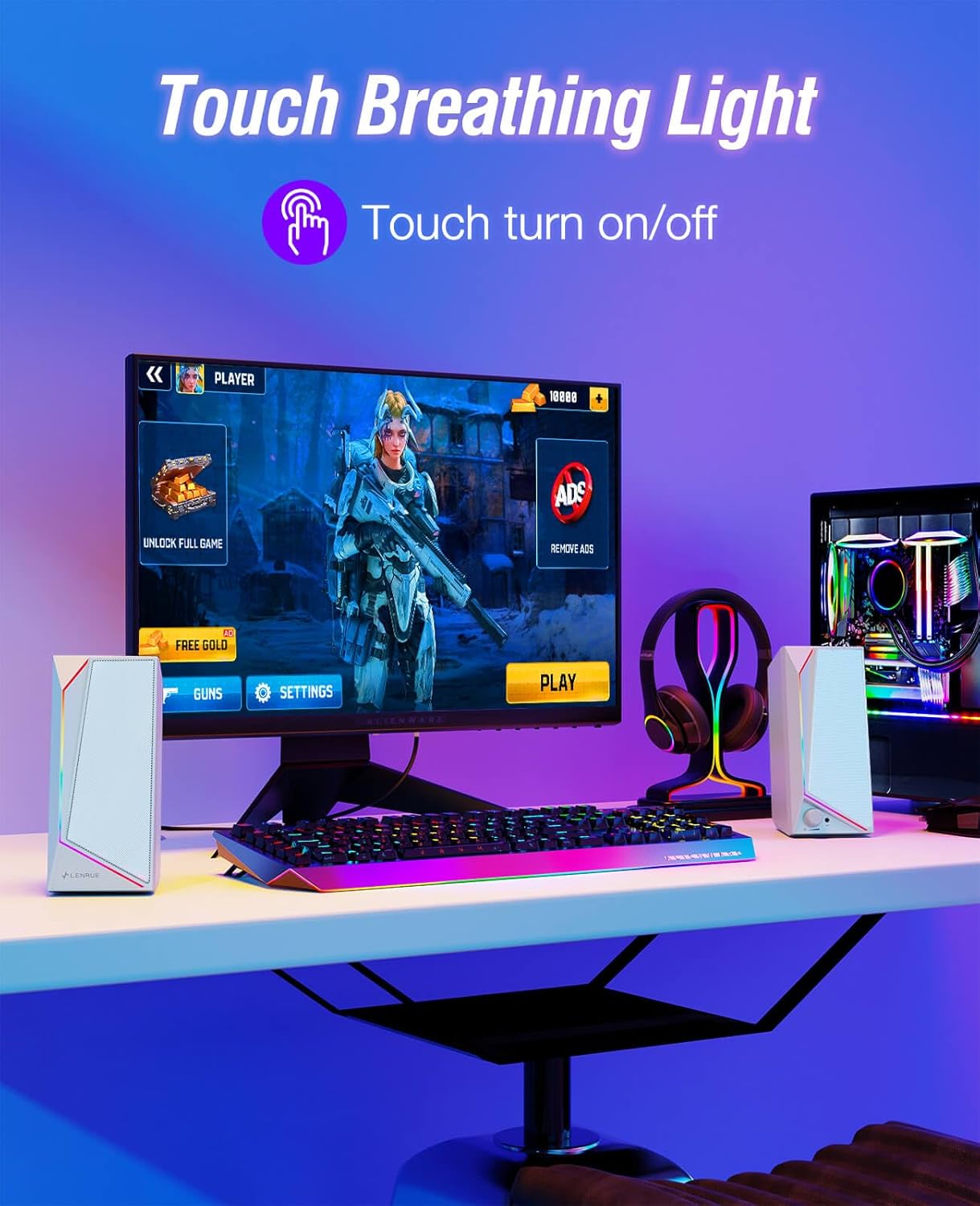 LENRUE Computer Speakers, USB/USB-C Powered PC Speakers with Loud Stereo Sound, Headphone-in for Desktop, Laptop, Monitor