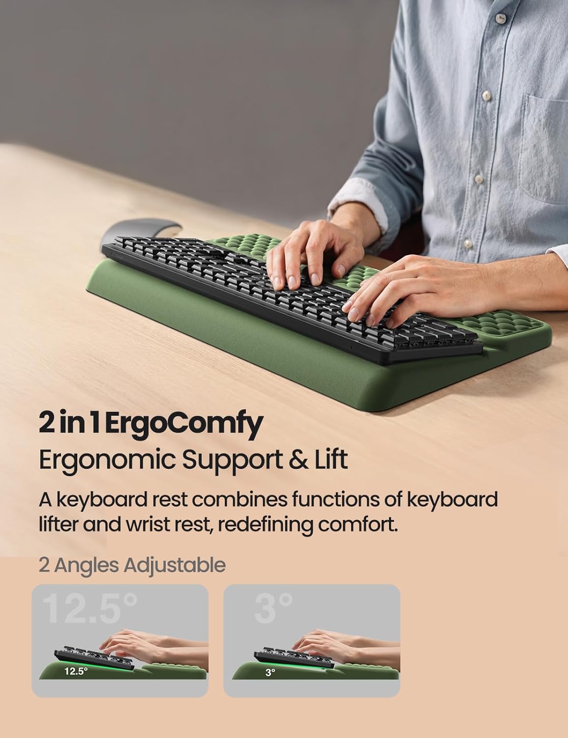 Vaydeer Wrist Rest with Keyboard Stand, Computer Wrist Support Pad, Ergonomic Keyboard Riser Holder Lifter Tray with Wrist Pad, Soft Memory Foam Desk Cushion, Palm Hand Typing for Office Home School