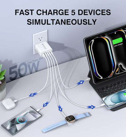 50W USB C Charger Block, 2-Pack Wall Fast Charge Cube Powered Multi-Port Plug Power Adapter Type C Brick for iPhone 16 15/15 Pro Max/14/14 Pro Max/13/13 Pro Max/12/12 Pro iPad, Motorola, LG, Huawei