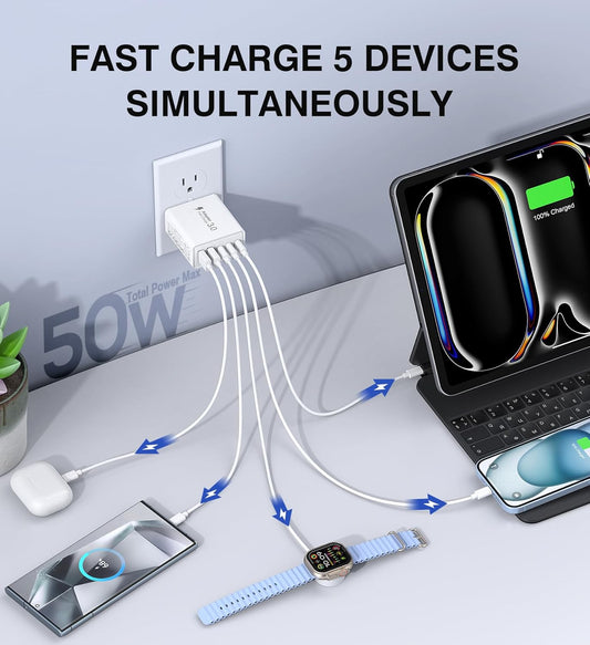 50W USB C Charger Block, 2-Pack Wall Fast Charge Cube Powered Multi-Port Plug Power Adapter Type C Brick for iPhone 16 15/15 Pro Max/14/14 Pro Max/13/13 Pro Max/12/12 Pro iPad, Motorola, LG, Huawei