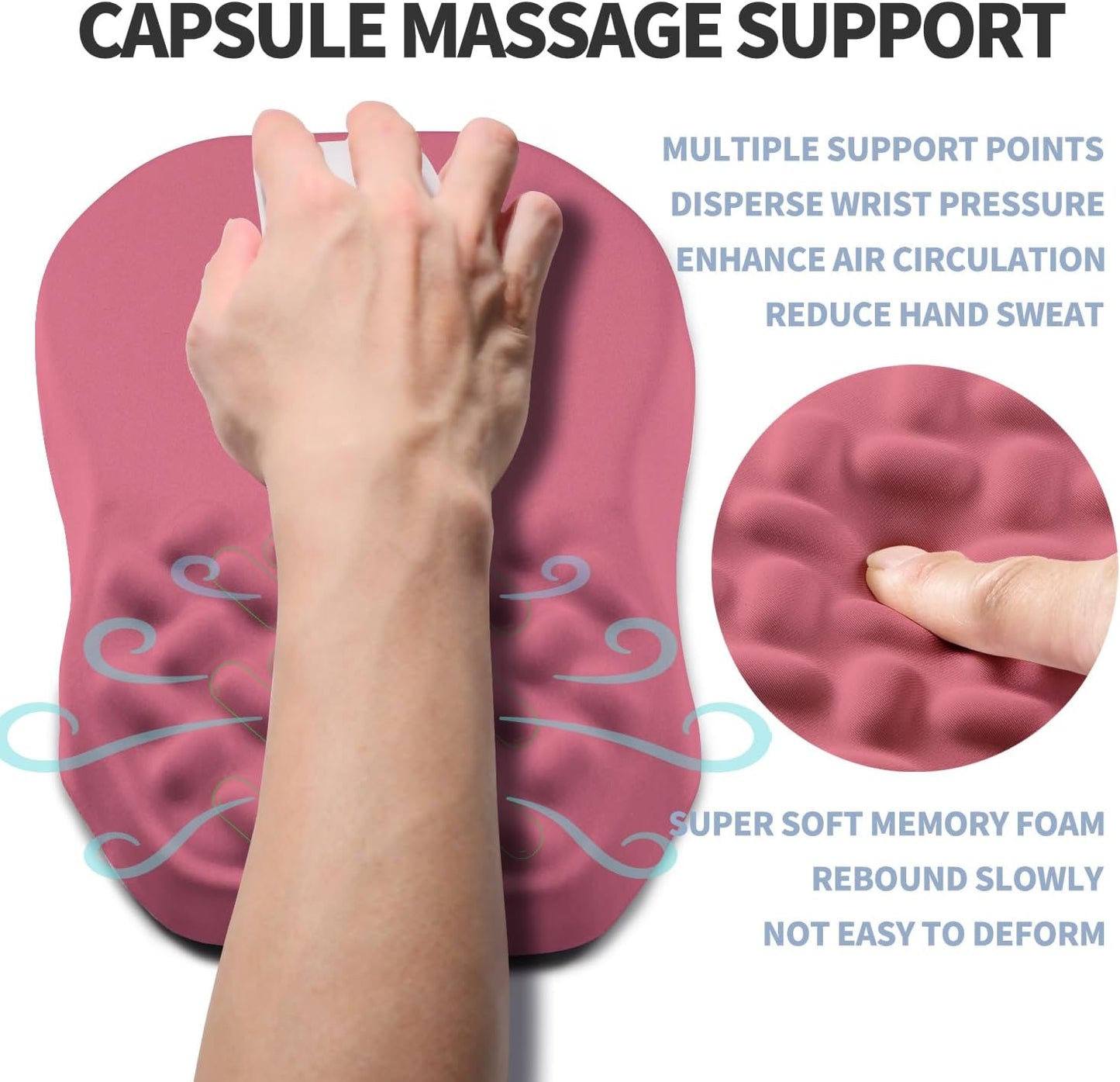 Ergonomic Raised Mouse Pad Wrist Support with Bilateral Slope Memory Foam Mousepad for Wrist Rest and Carpal Tunnel Pain Relief 11.8x7.9〃 Melon Pink