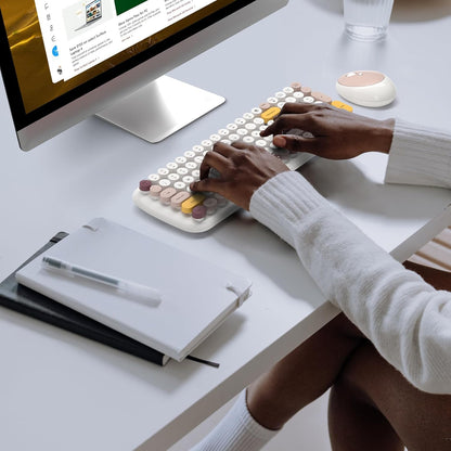 KNOWSQT Wireless Keyboard and Mouse Combo, Light Beige 100 Keys 2.4 GHz Round Keycap Typewriter Keyboards, USB Receiver Plug and Play, for Windows, PC, Laptop, Computer, Desktop