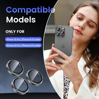 Tensea Camera Lens Protector Compatible for iPhone 16 Pro Max/16 Pro/14 Pro Max/14 Pro, Metal Aluminum Alloy Tempered Glass Cover Camera Screen Protector Accessories, Case Friendly