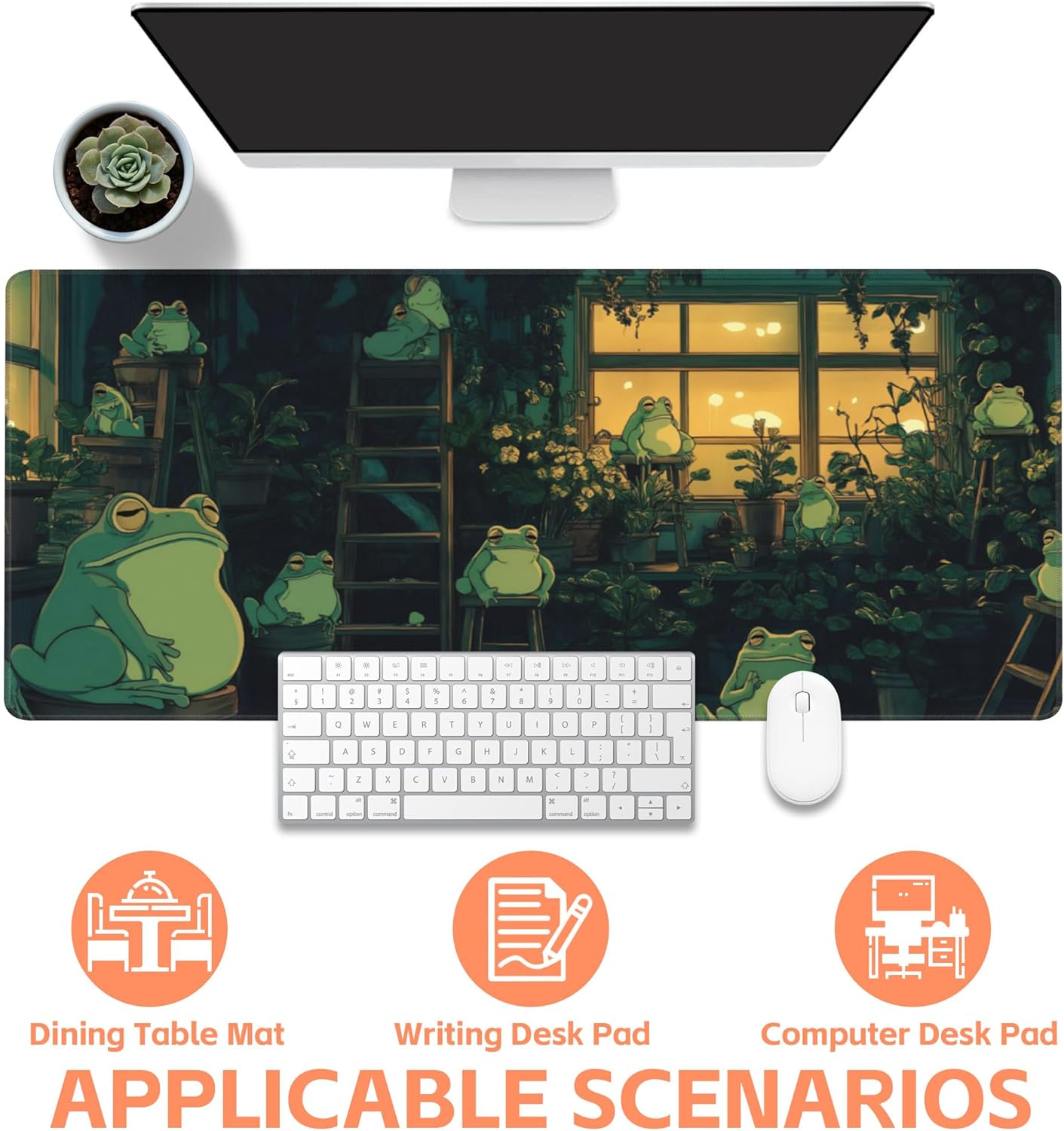 Mouse Pad Large Cute Frogs Non-Slip Game Desk Mat with Stitched Edge Laptop Keyboard Desk Pad for Work Home Gaming (35.4 x 15.7 Inches)