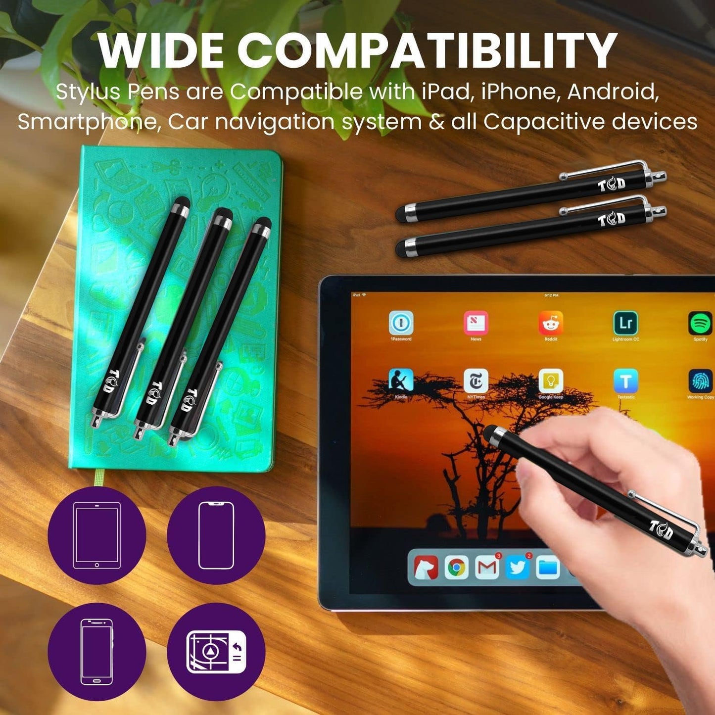 TCD 100 Pack Stylus Pen for iPad, High Precision Universal Capacitive Bulk Digital Stylus Pen – Compatible w/iPhone, Tablet, Touchscreen Laptop – Rubber Tip Black Styluses for All Touch Screen Devices