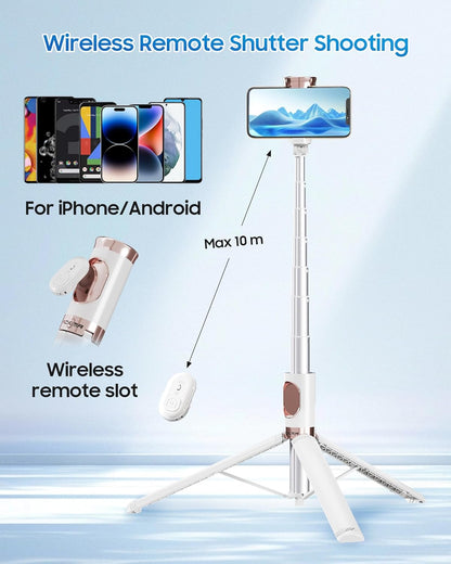 67" Selfie Stick Phone Tripod, All-in-1 Cell Phone Tripod with Wireless Remote, Extendable Compact Tripods Portable Travel Stand for iPhone Android Selfie/Video Recording/Live Stream/Vlog