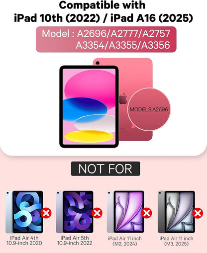 CHESONA Keyboard Case for iPad (A16) 11th/10th Generation (2025/2022), Detachable Wireless Keyboard, Stand Folio Keyboard Cover with Pencil Holder, Thin & Light (Pale Pink)