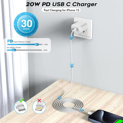 10FT iPhone 16e Charger Fast Charging,2Pack 20W USB C Apple 16e 15 Pro Charger Block & 10Foot Long USBC Woven Cable Cord for iPhone 16/16e/16 Pro Max/16 Pro/16 Plus/15/15 Pro Max/15 Plus/iPad Pro 12.9