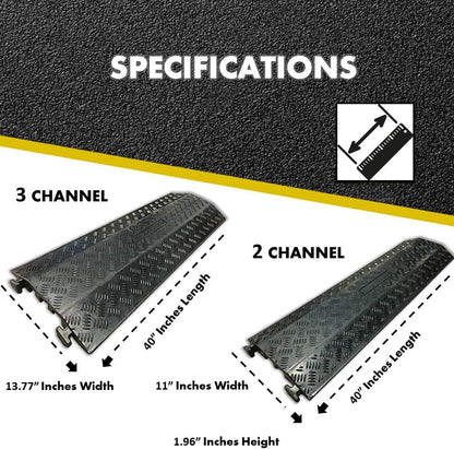 Kable Kontrol Drop Over Floor Cord Cover – 40” Inch Long 2 Channel Cable or Wire Protector – 10 Pcs Bulk Pack - Rubber Ramp for Indoor and Outdoor Use – Black