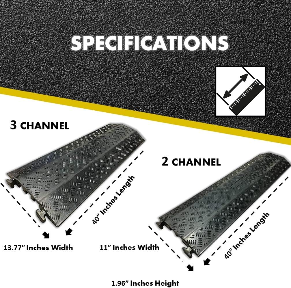 Kable Kontrol Drop Over Floor Cord Cover – 40” Inch Long 2 Channel Cable or Wire Protector – 5 Pcs Bulk Pack - Rubber Ramp for Indoor and Outdoor Use – Black