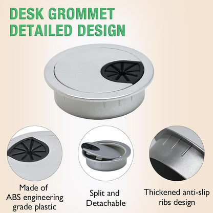 2 Pcs Desk Grommet 3-1/8" / 80 mm, Desk Cord Hole Cover, Cable Grommet ABS Plastic, Desk Hole Grommet for Home & Office Pc, Detachable Cable Cord Organizer-Silver Sand