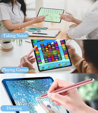 Stylus Pen for iPad, LUNTAK Stylus Pens for Apple/iPhone/Ipad pro/Mini/Air/Android/Microsoft/Surface All Capacitive Touch Screens Universal with 4 Replacement Tips (2 Pcs, Pink and Silver)