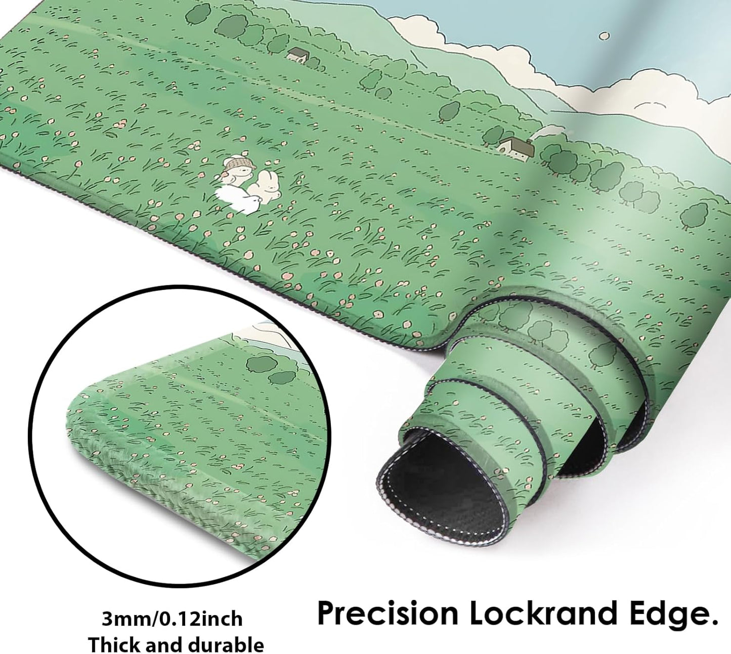 Galdas Gaming Mouse Pad XXL XL Large Long Extended Big Mousepad Non-Slip Rubber Keyboard Mouse Pad with Stitched Edges for Laptop Home Office (31.5x11.8x0.08 Inch) … (Clouds and Green)