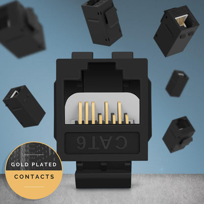 Everest RJ45 CAT6 Keystone Coupler (48-Pack) - Black Ethernet Connectors