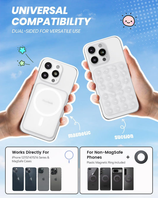Klearlook Magnetic Suction Phone Mount for MagSafe Case, Removable Sticky Phone Grip Holder for Hands-Free Makeup/Selfie/Live Streaming/Vlog for TikTok & Instagram Influencer/Creator, Transparent