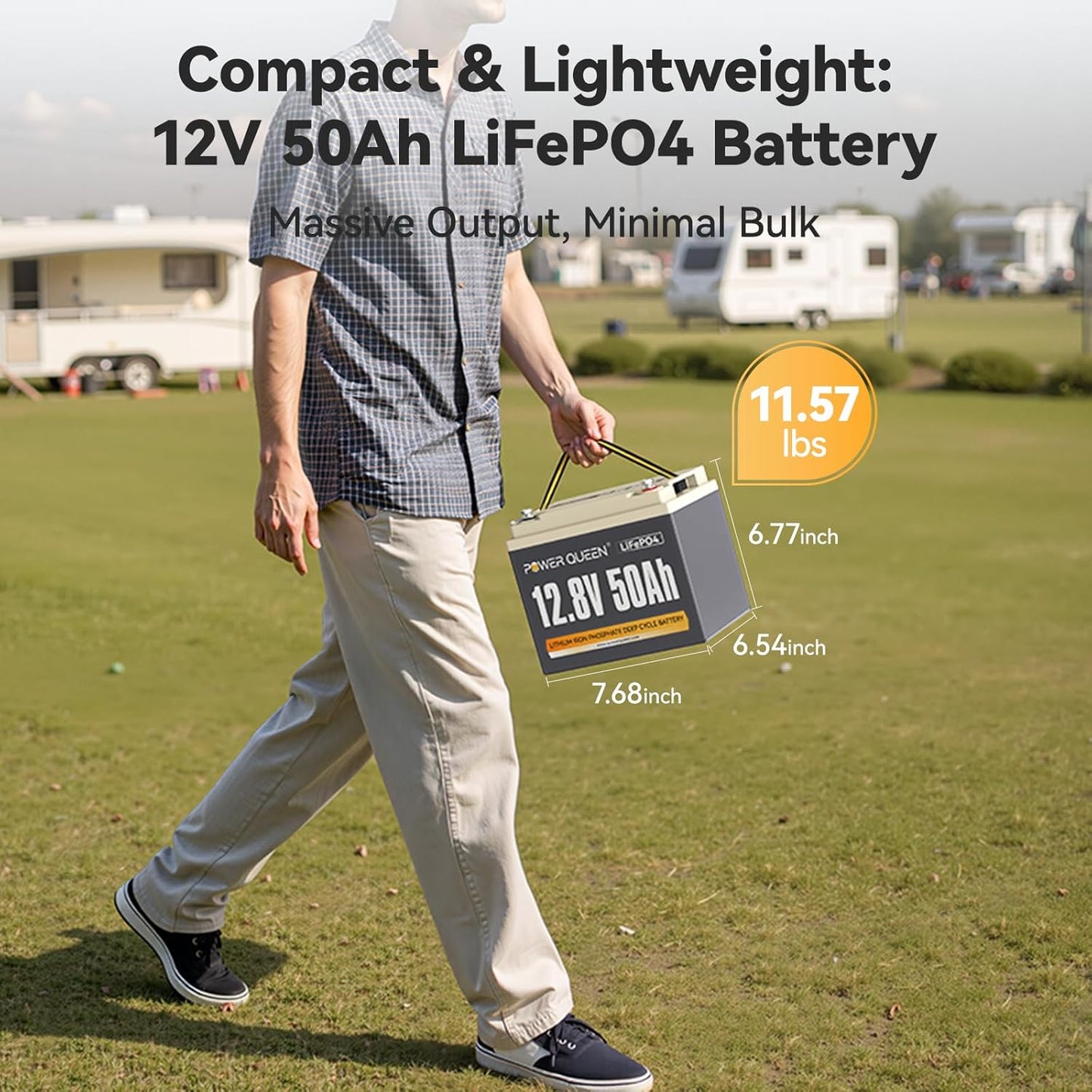 Power Queen 12.8V 50Ah LiFePO4 Battery Upgrade, Grade A Lithium Battery Cells with 50A BMS, Up to 15000 Cycles, Portable & Lightweight for Trolling Motor,Fish Finder Boat,RV,Solar