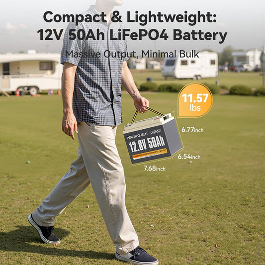 Power Queen 12.8V 50Ah LiFePO4 Battery Upgrade, Grade A Lithium Battery Cells with 50A BMS, Up to 15000 Cycles, Portable & Lightweight for Trolling Motor,Fish Finder Boat,RV,Solar