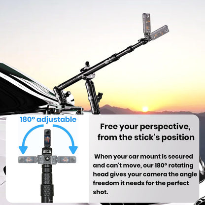 Suction Car Mount for GoPro/Insta360/DJI | Aluminum Alloy Extendable Selfie Stick with Multi-Joint Flexible Arm | Upsized Strong Suction Mount Kit Includes Tripod Adapter