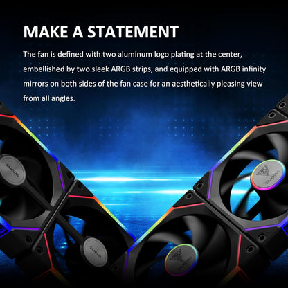 GAMDIAS Aeolus P2-1203U 120mm ARGB PWM Fan(3 Fan Pack w/USB Hub), Include Reverse Fan Blade x3, ARGB Sync Ready, Easy Installation & Cabless Daisy-Chain Design, Silent Operation, Up to 2400RPM, Black