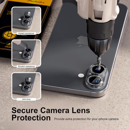 beuxece for 6 Pack iPhone 16 / iPhone 16 Plus Camera Lens Protector [Drop Protection] [Case Friendly] [Easy Installation] 9H Tempered Glass Camera Screen Protector Cover Accessories, Glitter Black