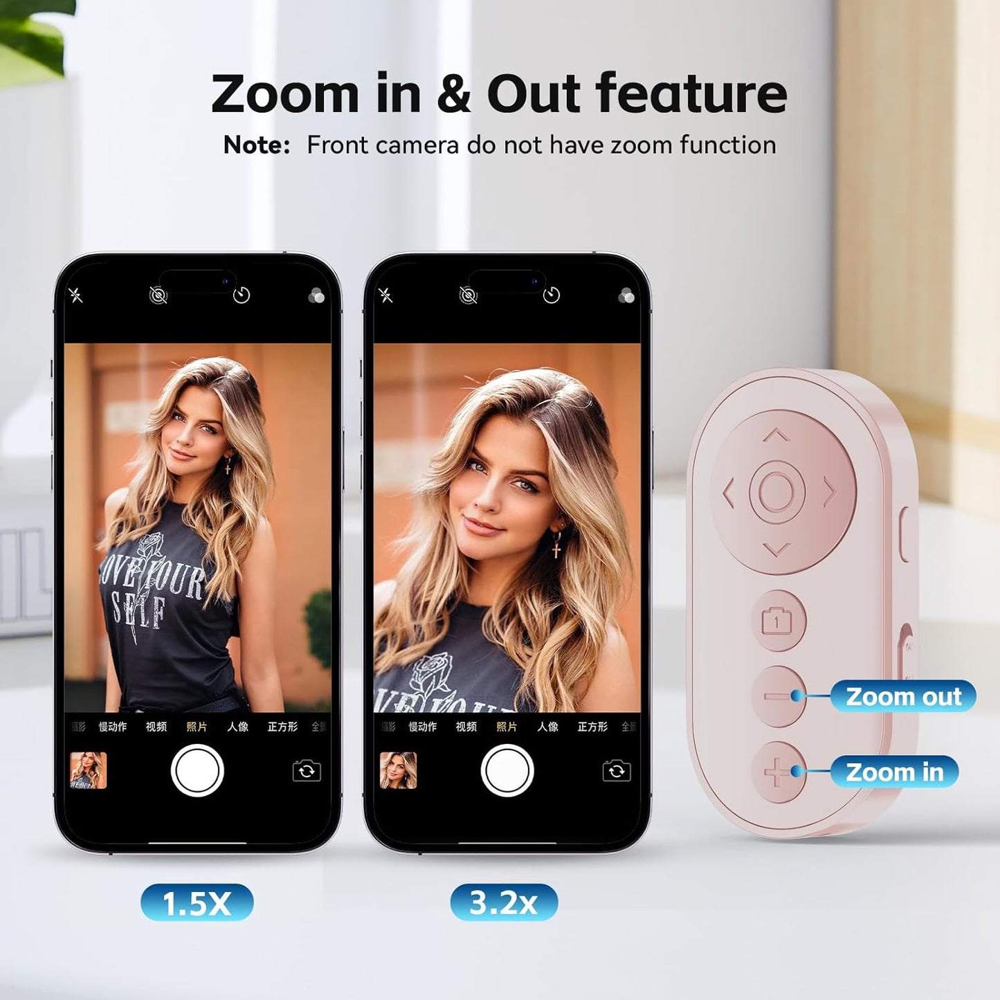 Bluetooth Camera Remote Shutter with Zoom and Front/Rear Camera Switch for Photo and Vlogging,Cllphone Remote Clicker for iOS & Android Smartphone, Wireless Video Scrolling for Tiktok
