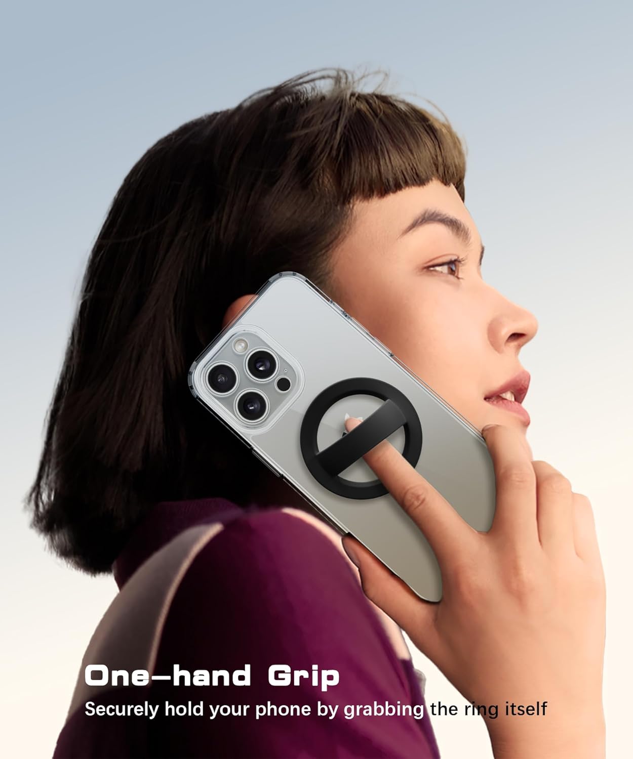 Magnetic Phone Grip, Removable Loop Grip with Soft Finger Strap, Silicone Phone Ring Holder for Back of Phone for iPhone 16/15/14/13/12 Pro Max/Plus, Black