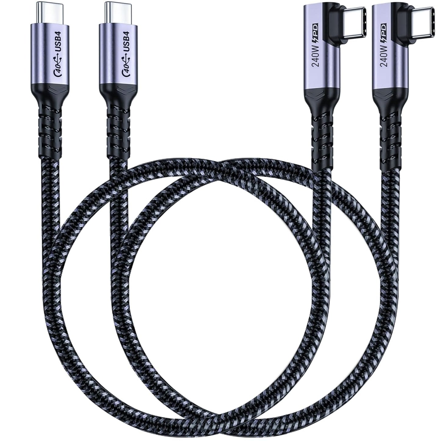 Short USB 4 Cable Right Angle [1.5FT 2 Packs], 240W Fast Charging with High Speed 40Gbps Data Transfer and 8K Video Display Compatible with iPhone 16/16 Plus/16 Pro Max, MacBook, Galaxy S23