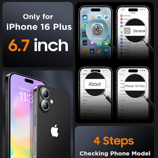 Battery Case iPhone 16 Plus, Upgraded 12000mAh Rechargeable Portable Extended Battery Pack Supported Qi Wireless Charging Case Compatible with iPhone 16 Plus (6.7 inch) Charger Case Power Bank (Black)