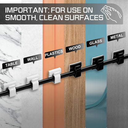 100PCS Cable Clips, Adhesive Wire Clips Strong Cord Clips Wire Holders, Cable Management Clips for Desk, Wall, Car, TV, Ethernet Cable (White, Small)