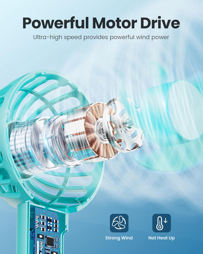 Gaiatop Mini Portable Fan, Small and Powerful, Cute Design 3 Speed Personal Handheld fan and Desktop with Base, Lightweight USB Rechargeable for Travel Lash Makeup Girl Women Summer Gift Green