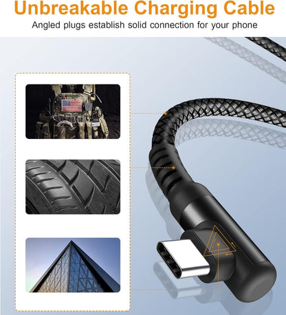 sweguard USB Type C Charger Cable Right Angle [2-Pack,3.3FT] iPhone 16 Charger Nylon Braided Cord for iPhone 15 16 Pro Max Samsung Galaxy S25 S24 S23 S22 S21 S20 S10 S9 Note A15 A55 Flip Pixel LG Moto
