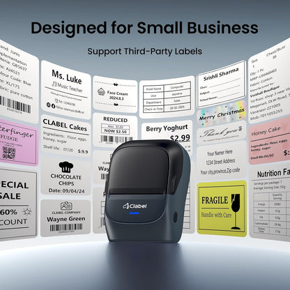 CLABEL Thermal Label Maker Machine: 221B Bluetooth Label Maker Machine with Tape Mini Sticker Printer Barcode Printer Compatible with Smartphone with 1 Roll 40x30mm Label (Blue)