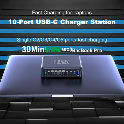 CHIPOFY 710W USB C Charger Block, 10 Port USB C Charging Station, Dual PD3.1 140W QC3.0 60W GaN Laptop Fast Wall Charger for MacBook Pro/Air, iPad, iPhone, Samsung Galaxy