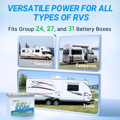 Redodo 12V 100Ah LiFePO4 Battery, Group 24 Rechargeable Lithium Deep Cycle RV Battery, Up to 15000 Cycles, Perfect for RV, Camping, Solar Panel, Off Grid, Kayak Trolling Motor