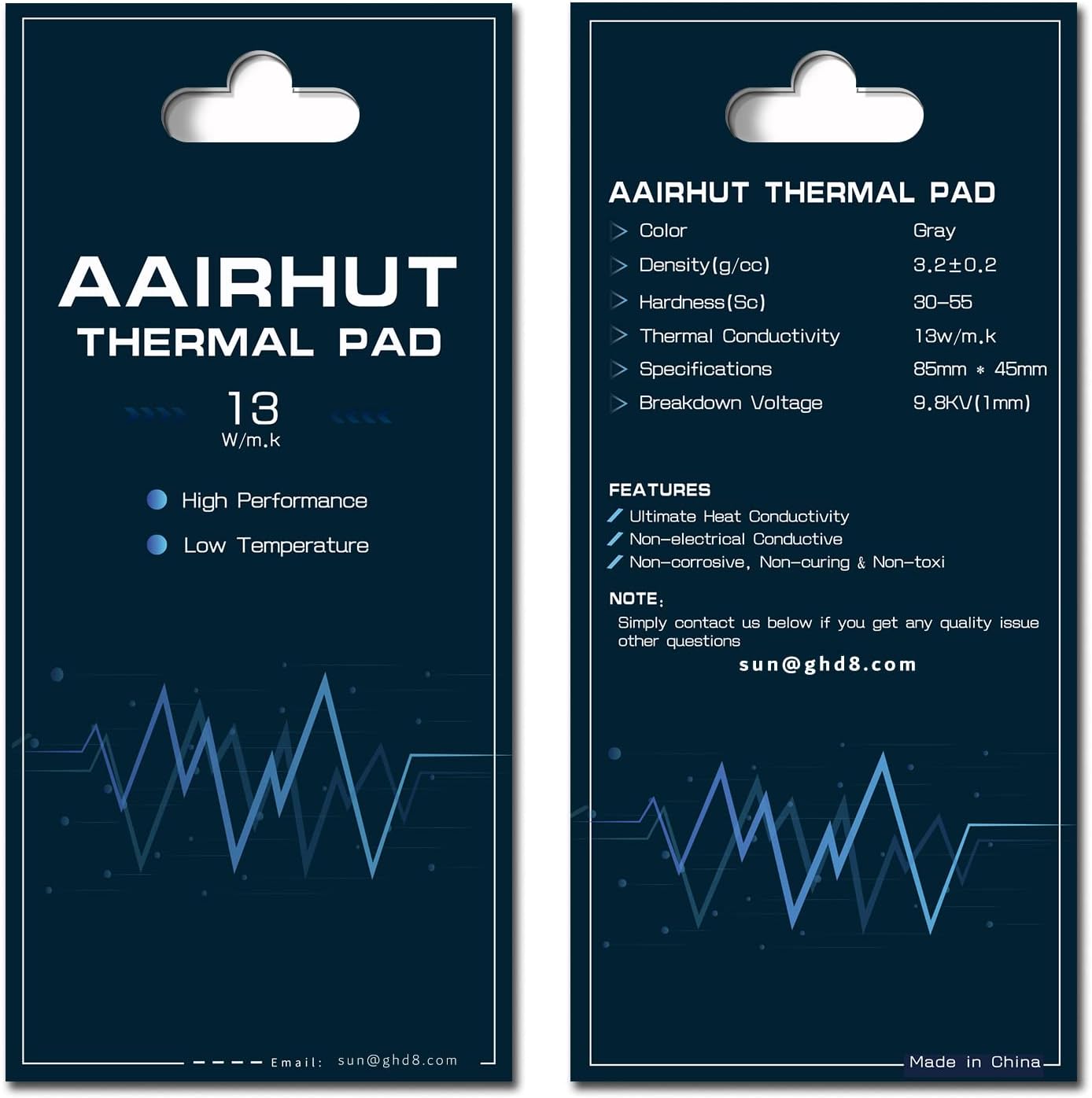 Aairhut Thermal Pads 13W/mK, 85 x 45 x 1.5mm Silicone Cooling Heatsink Thermal Pad GPU Non Conductive Heat Resistance Extreme Odyssey Cover with Dual Self-Adhesive Films for PC Laptop/CPU/LED