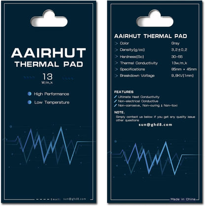 Aairhut Thermal Pad 13W/mK [0.5~3mm], 85 x 45 x 2mm Silicone Cooling Pad Non Conductive Heat Resistance Extreme Odyssey Cover with Dual Self-Adhesive Films for PC Laptop PS4/PS5/CPU/GPU/Computer