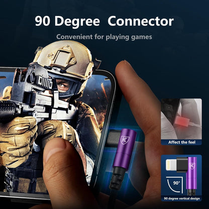 90 Degree iPhone Charger Cables 6FT, USB C to Lightning Cable [Apple MFi Certified] 3Pack Fast Charging, Nylon Braided USB C Lightning Cable Compatible with iPhone 14/13/12/11/Pro Max/Plus/8/7-Purple