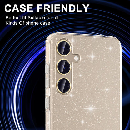 for Samsung Galaxy S25 Plus Camera Lens Protector, Individual Metal Ring Tempered Glass Lens Cover, [Strong Adsorption] Scratch Resistant Ultra-Thin HD Clear Lens Cover, 1 Set-Gold Sparkly