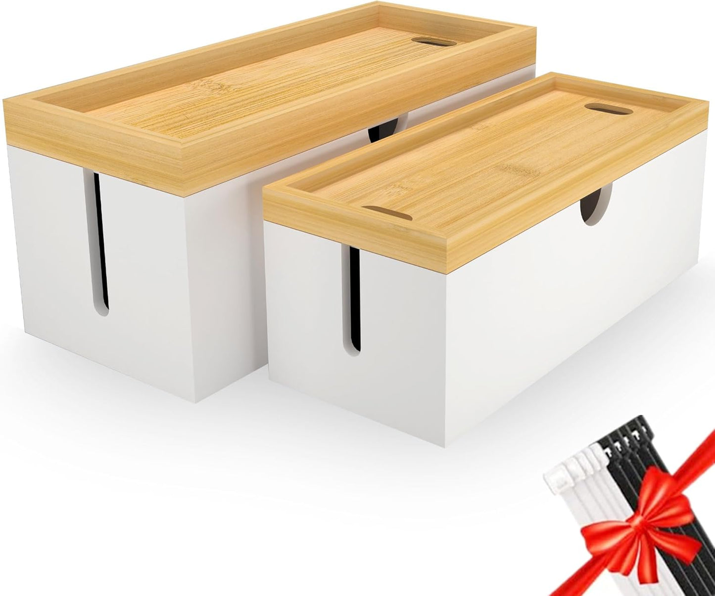 Bamboo Cable Management Box, Large Cord Organizer Box Cable Box to Hide Wires & Power Strips for Desktop Storage Cord Holder for Office Home,No Assembley Required