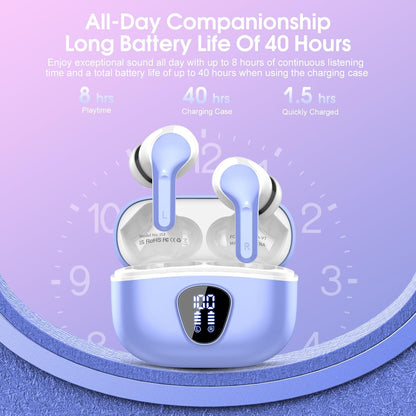 Wireless Earbuds, Bluetooth 5.4 Headphones HiFi Stereo, Bluetooth Earbuds with ENC Noise Cancelling Mic, IP7 Waterproof in Ear Earphones, 48H, LED Display Ear buds for Pad Workout Sports, White Purple