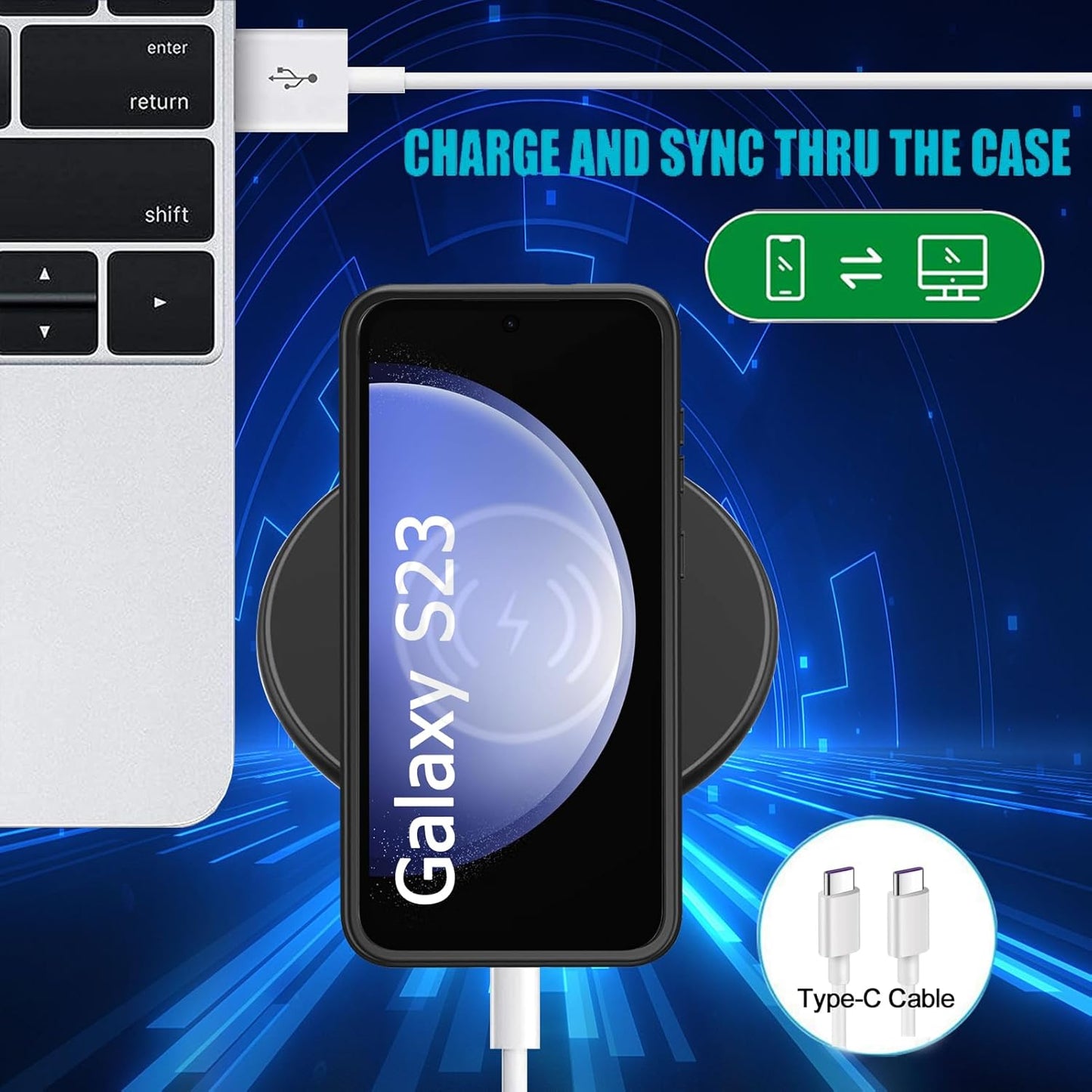 Battery Case for Galaxy S23, [10000mAh] Slim Portable Protective Fast Charging Case Backup Power Bank Battery Case Compatible with Galaxy S23-6.1 inch-Black