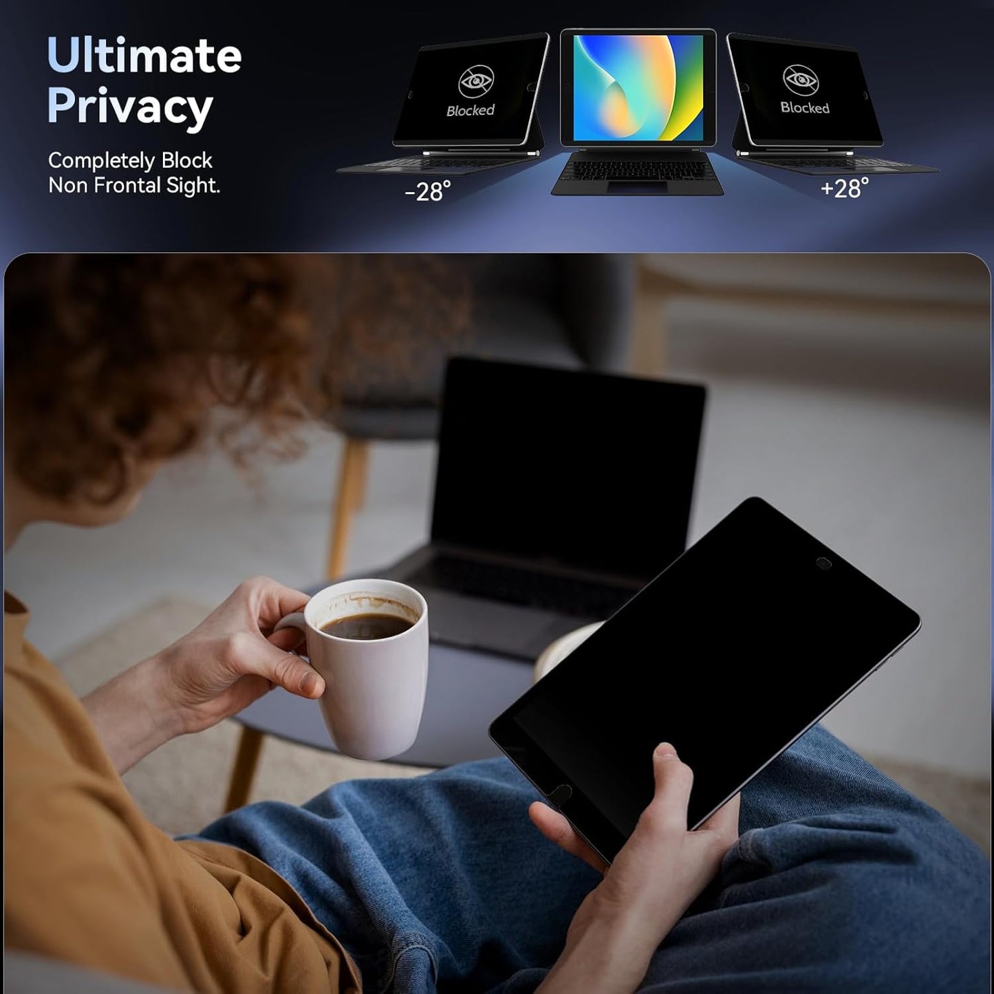 Privacy Screen Protector Compatible With iPad 10.2 inch(9th/8th/7th Gen, 2021/2020/2019), Anti Glare Blue Light Spy Filter Private, High Sensitive Bubble-Free Easy Install Black Security Screen Shield